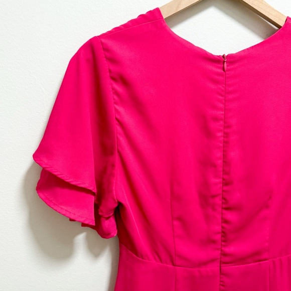 Vintage hot pink fuchsia barbiecore coquette v neck dress ruffle sleeve small - Picture 12 of 14